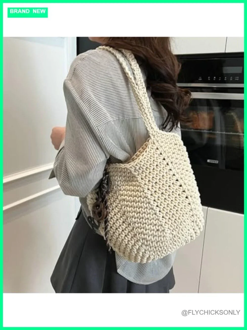 Large Crochet Straw Beach Bag Handmade Woven Hobo Tote